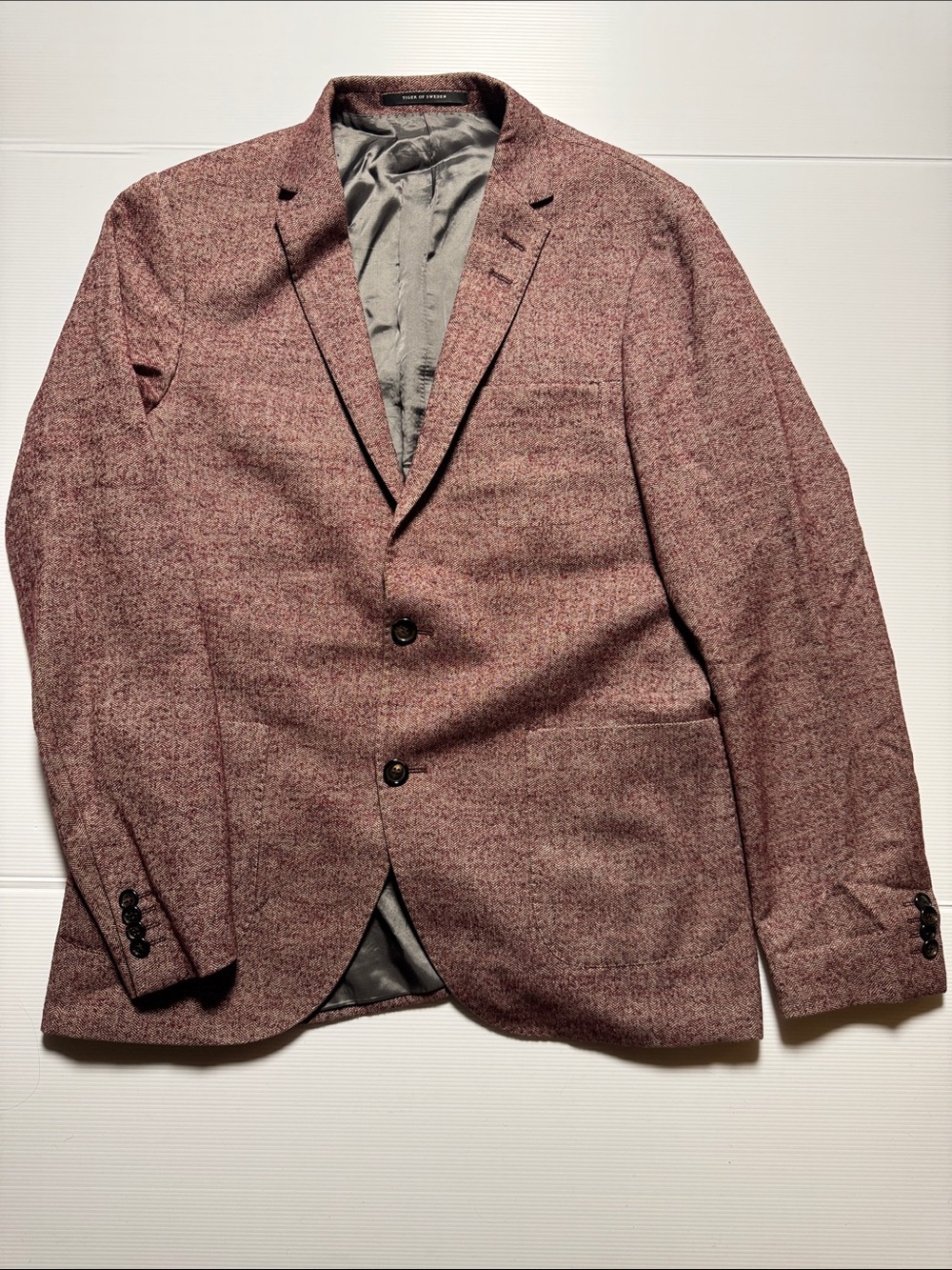 TIGER OF SWEDEN Men's Hoyt Blazer Burgundy Herringbone Textured Wool Blend 50
